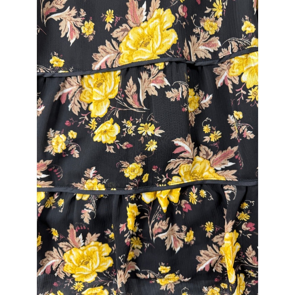 Laurel Grey Dress L Black Floral Dark Romantic Whimsigoth Chiffon Smocked SKU284 - Picture 4 of 7